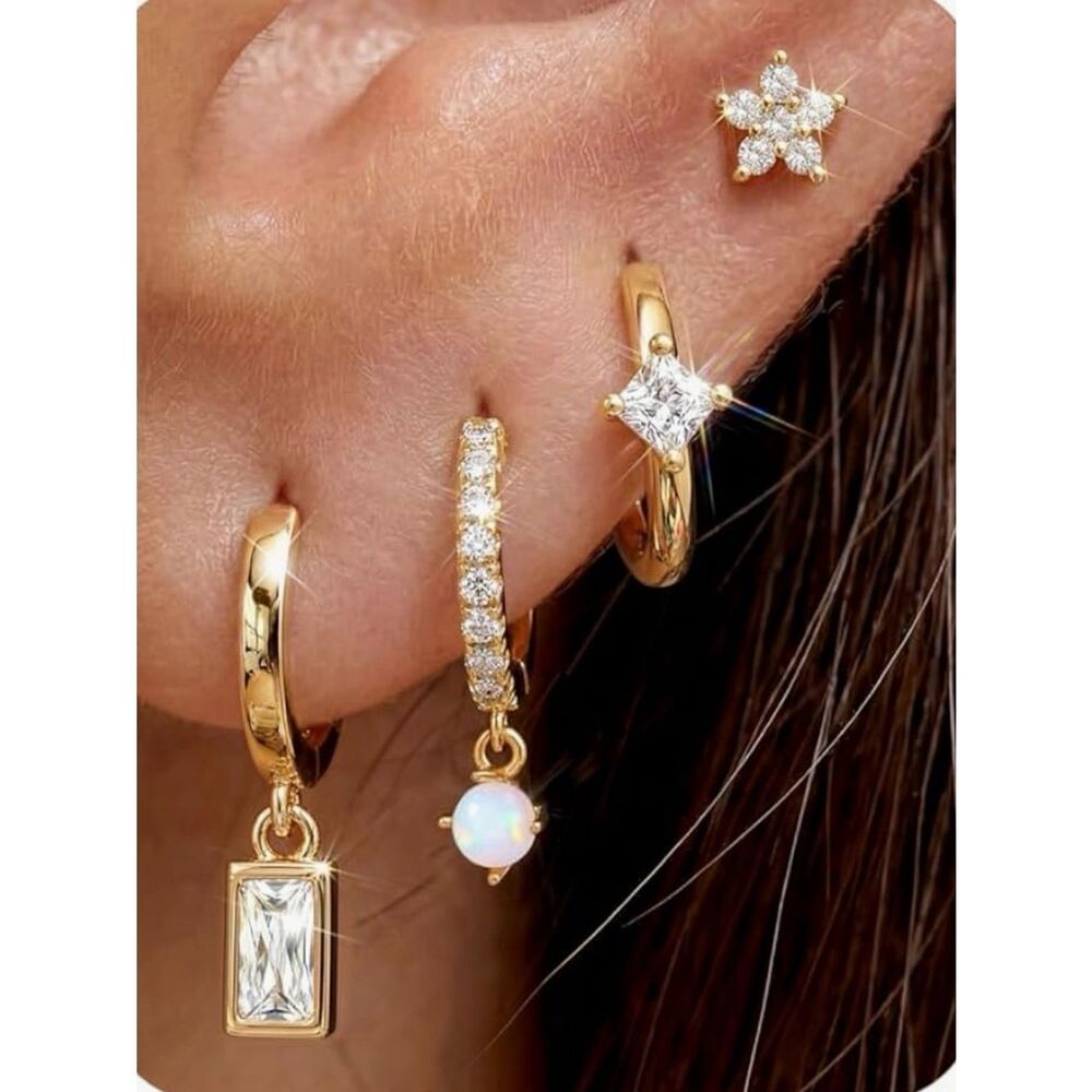 NEW 14K Gold Plated Stackable Chunky Earrings Set
